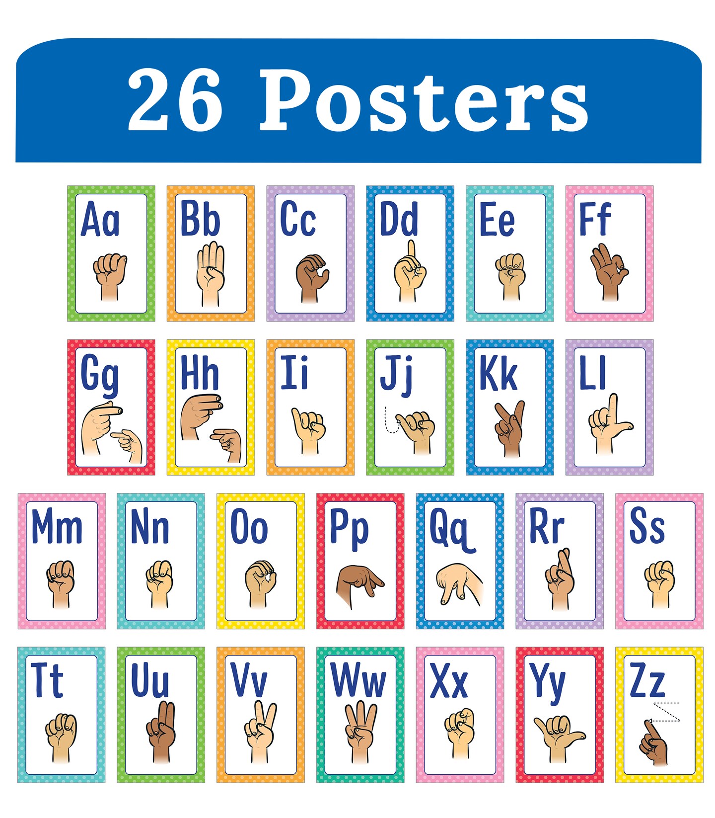 Carson Dellosa Sign Language Posters, ASL Alphabet Learning American Sign Language Posters With Hand Signs, Alphabet Cards for Bulletin Board, Classroom Decor, Classroom Curriculum (26 Posters)