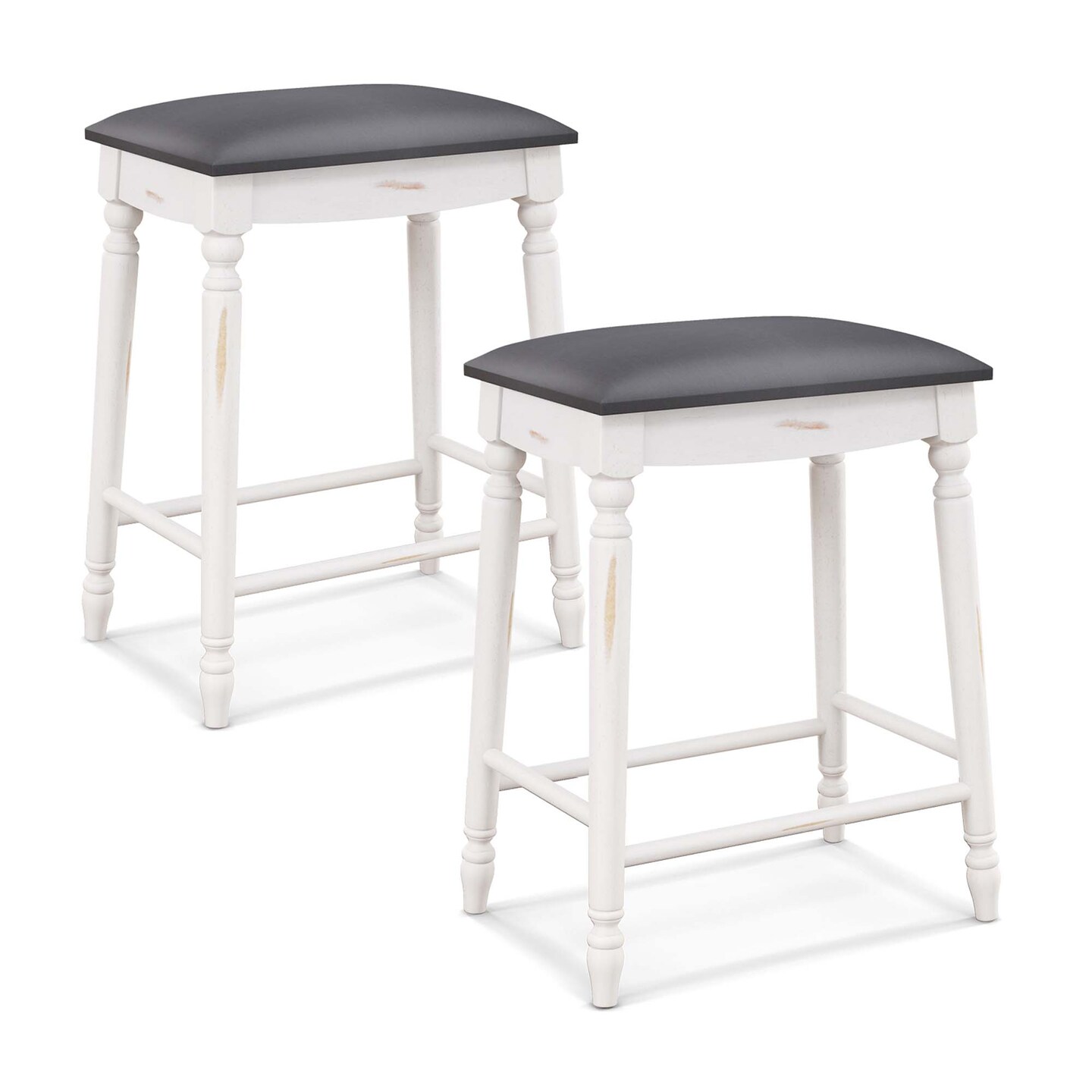 Costway 2 PCS 24&#x22;/29&#x22; Counter/Bar Height Bar Stools Backless Bar Stools with Faux Leather Cover White&#x26;Gray