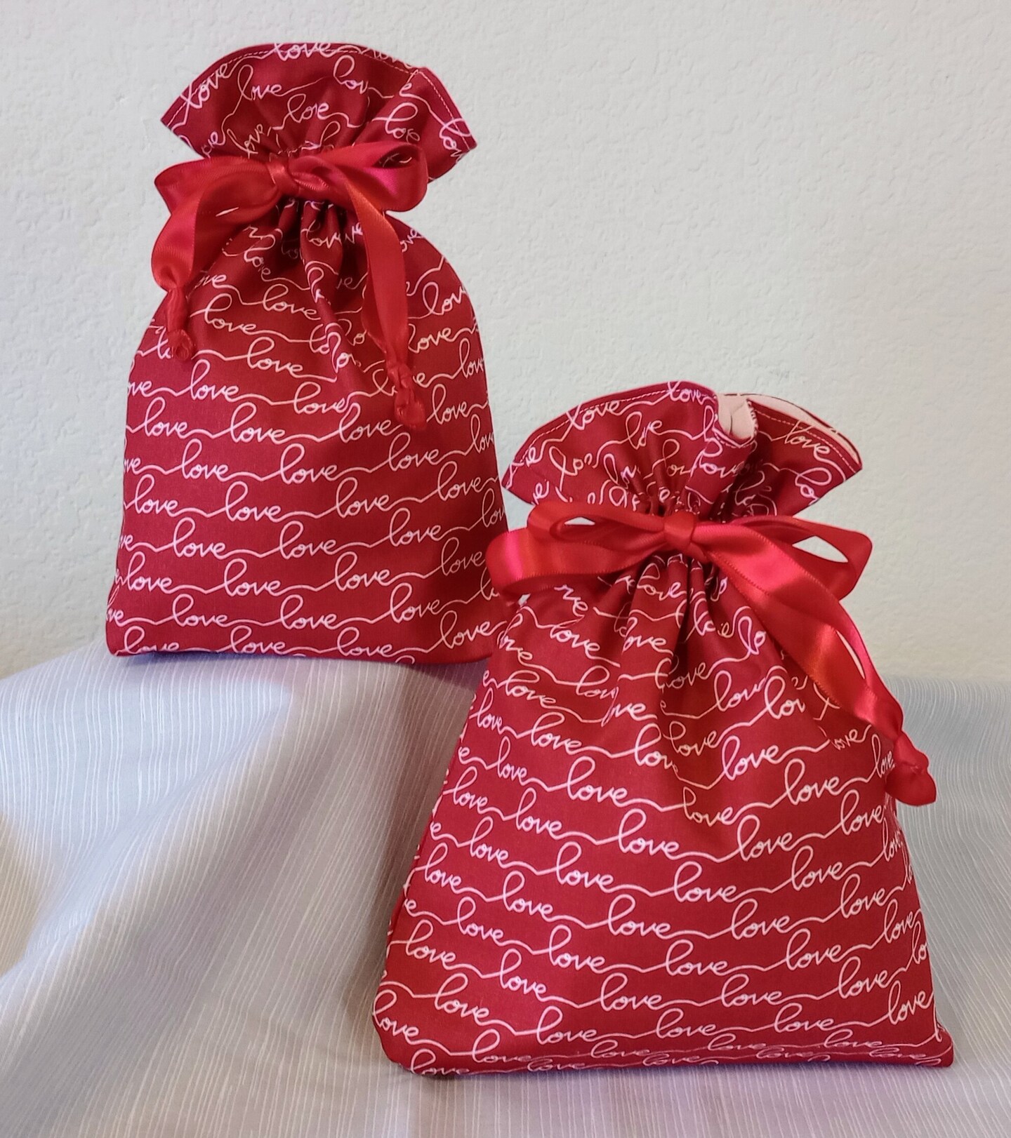 Fabric Gift Bag For Valentines Day Or Romantic Holiday, Fully Lined And  Tied With Silk Ribbon Drawstring, Durable And Reusable