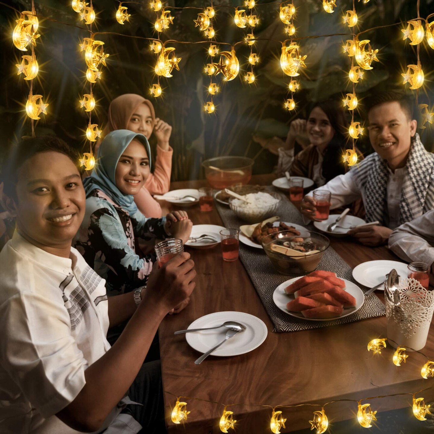 Moon Star String Lights for Eid Decorations, 6.6 ft 20 LEDs Ramadan Festival Lights, Fairy String Lights Battery Operated Indoor Outdoor, Warm White