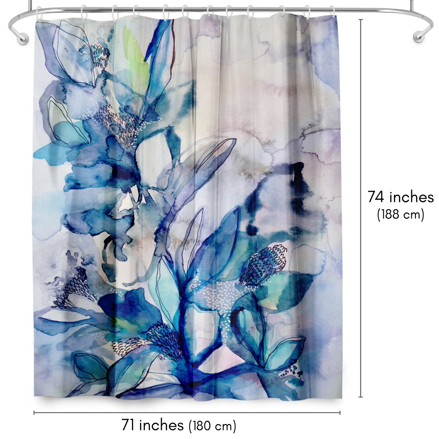 Americanflat 71" x 74" Shower Curtain, Aqua Floral by Hope Bainbridge