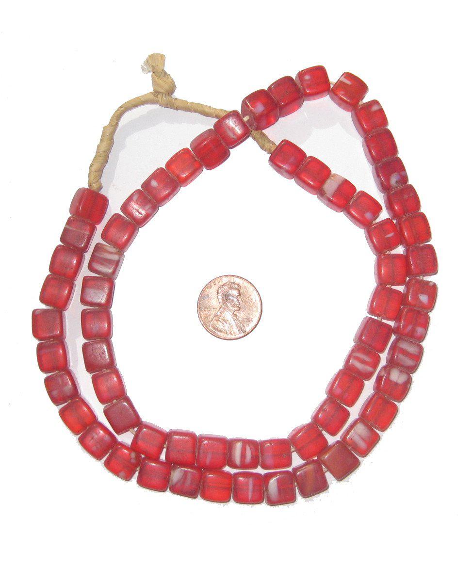 TheBeadChest Old Red Bohemian Cube Beads 9mm Czechoslovakia Glass 26 Inch Strand