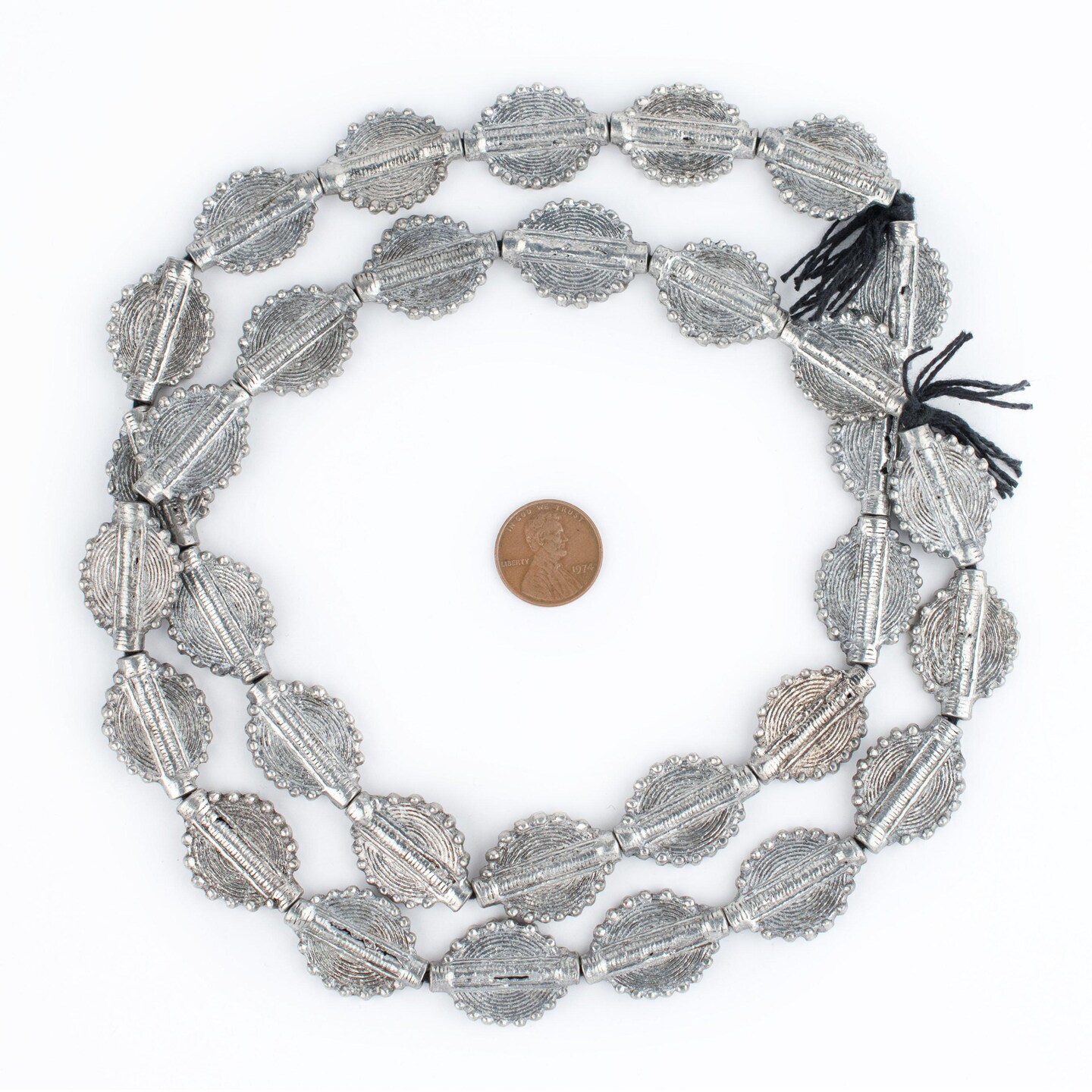 TheBeadChest Silver Baule Beads, African Tribal Brass-Plated Flat Tabular Ethnic Ivory Coast Jewelry Making Supplies for Necklaces and Bracelets