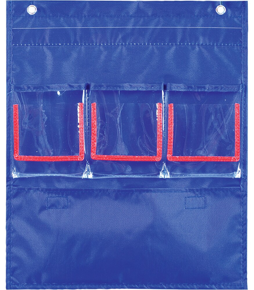Carson Dellosa 12.75" x 15.25" Blue Deluxe Math Pocket Chart, Counting Caddy With Number, Base Ten, and Blank Cards, Straw Place Value Manipulatives, Homeschool and Classroom Organization