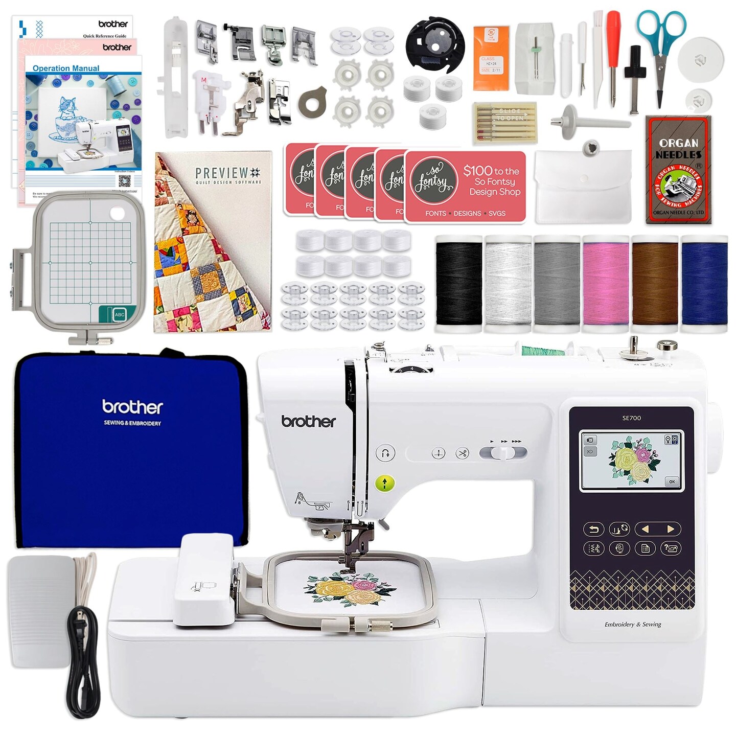 Brother SE700 4&#x22; x 4&#x22; Embroidery &#x26; Sewing Machine w/ Sewing &#x26; Software Bundle