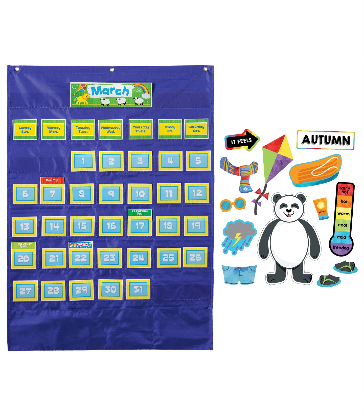 Carson Dellosa Calendar Pocket Chart and Weather Bulletin Board Set for Classroom and Kids Learning Bundle, Morning Meeting Classroom Set, Calendar and Weather for Classroom or Homeschool Learning