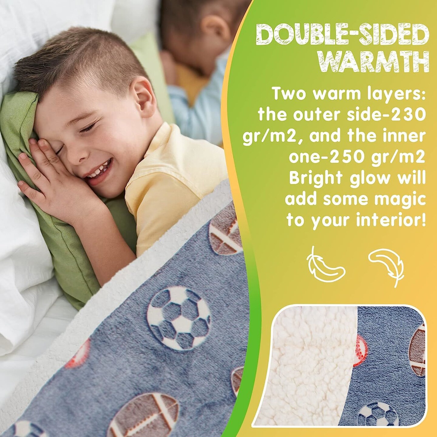 Glow in the Dark Football Blanket for Boys: 50 x 60 Inch Blue Glow in the Dark Throw Blanket with 6 Hours Bright Glow