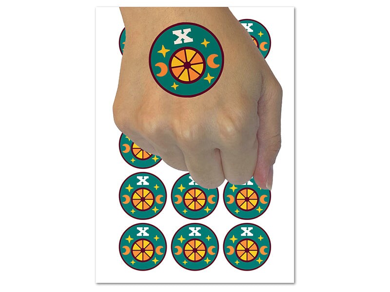 The Wheel of Fortune Tarot Card Temporary Tattoo Water Resistant Fake Body Art Set Collection (1 Sheet)