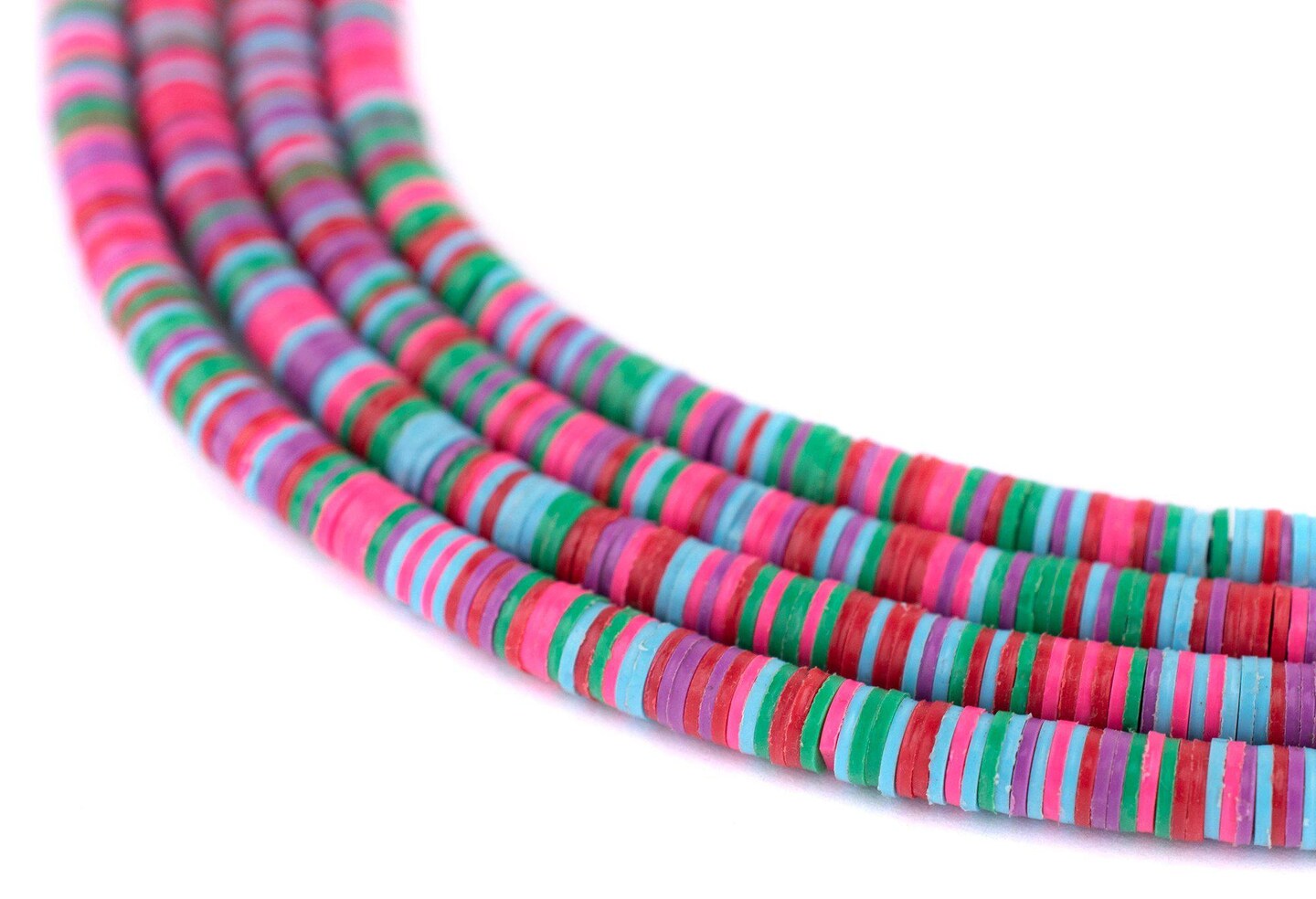 TheBeadChest Red Medley Vinyl Phono Record Beads 4mm Ghana