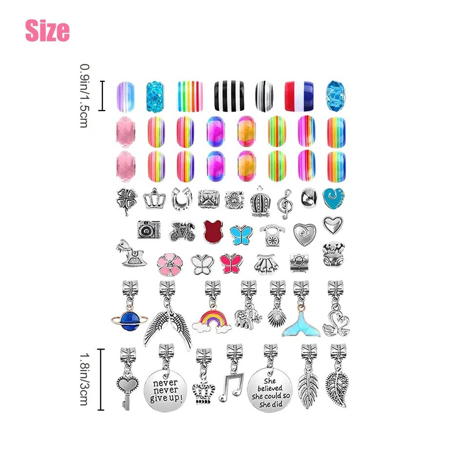 71 pcs Bracelet Making Kit Beads Jewelry Pendant Charm Set DIY Craft Girls Kids