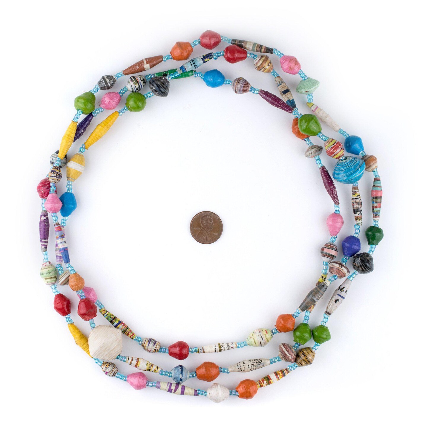 Recycled Paper Bead Necklace from Uganda - Fair Trade African Jewelry by The Bead Chest (Circus Medley)