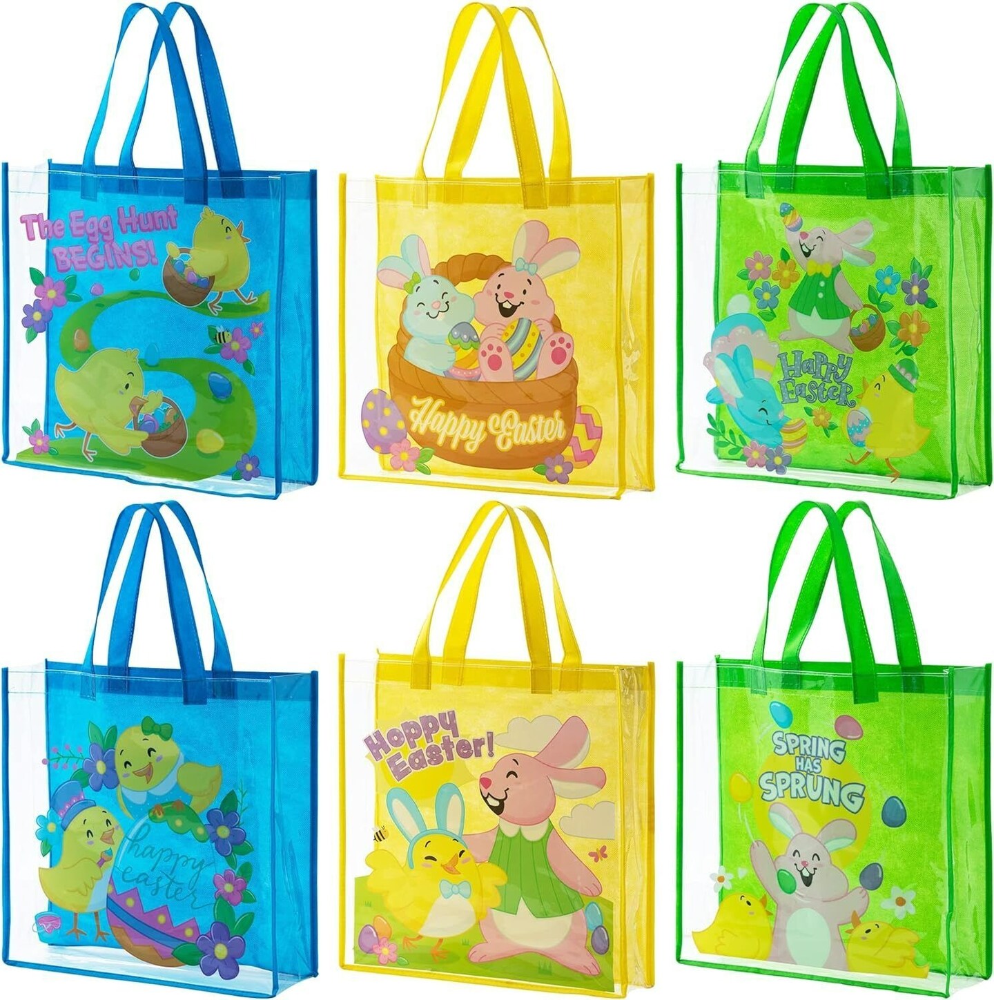 6 Pcs Easter Party Favor Supplies Gift Bags For Kids, 13&#x22; x 13&#x22; x 4&#x22; Big