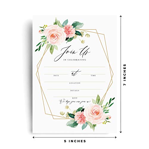 Bliss Collections All Occasion Invitations with Envelopes, Geometric Floral, Cards for Your Wedding, Reception, Bridal or Baby Shower, Engagement and Birthday Party, 5&#x22;x7&#x22; (25 Invitations and Envelopes)