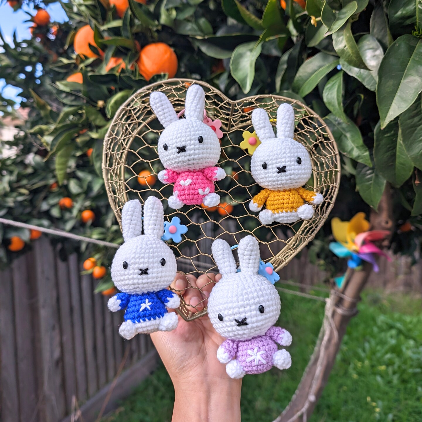 Miffyi Crocheted Plush Flower Keychain, Little Rabbit, Bag Charm