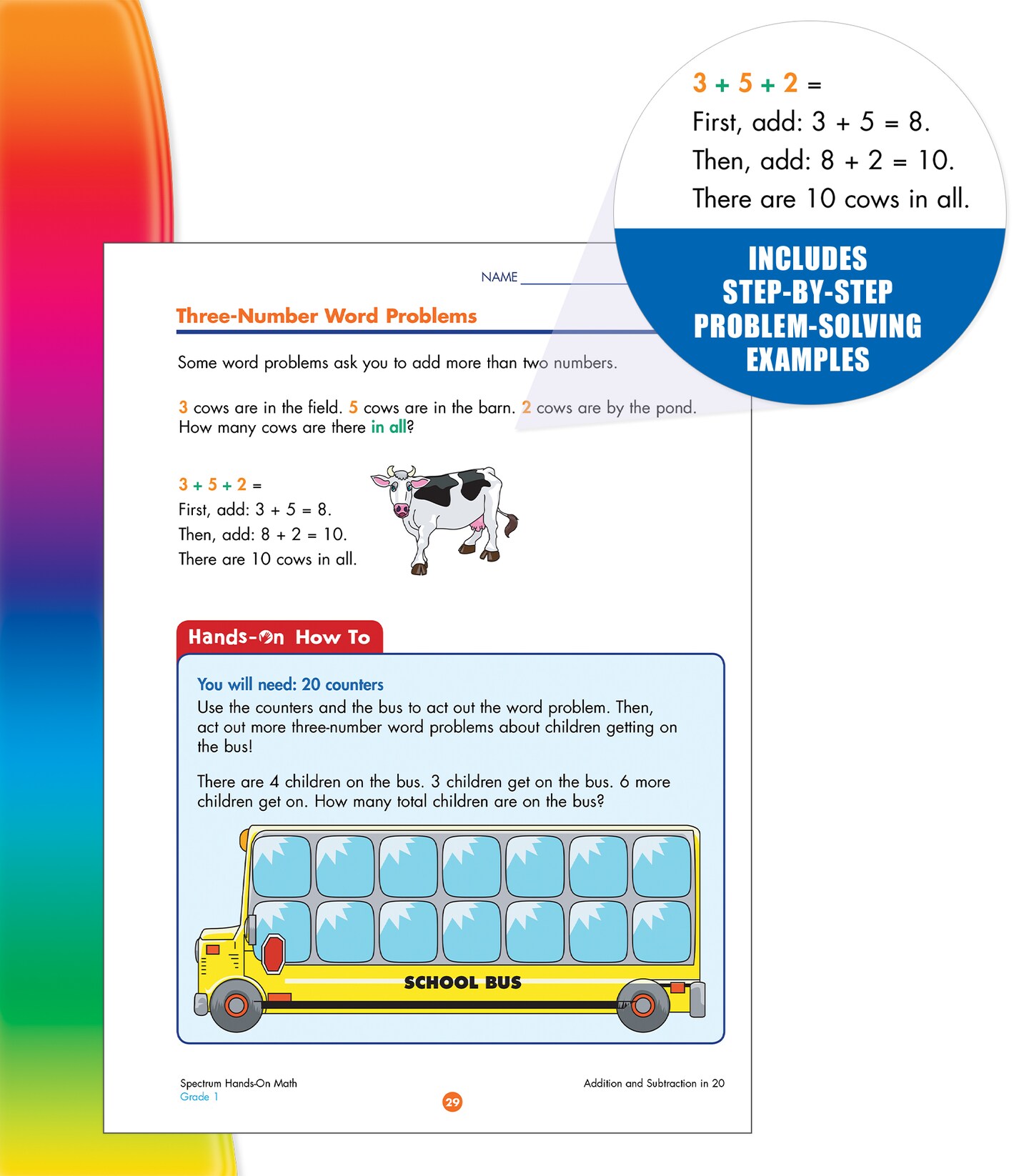 Spectrum 1st Grade Hands-On Math Workbook, Ages 6 to 7, Grade 1 Hands-On Math, Dry Erase Addition, Subtraction, Place Value, Graphs, and Geometry Workbook With Dry Erase Pen - 96 Pages