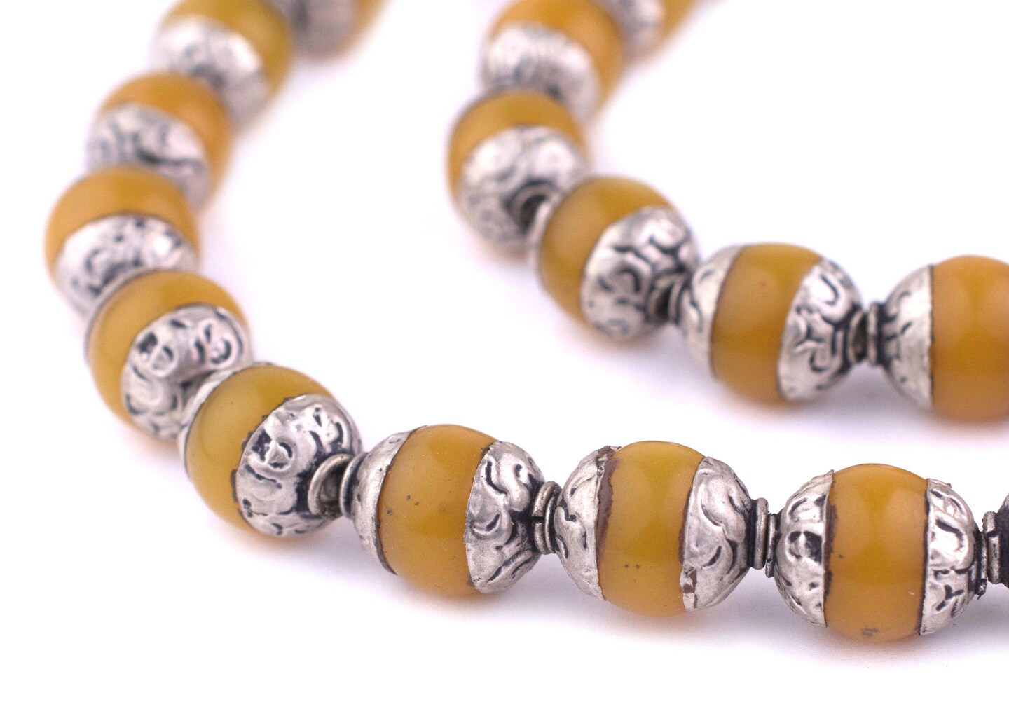 TheBeadChest Capped Amber with Silver Gemstone Beads, Full Strand of Round Nepalese Stone Beads, Great for DIY Jewelry Necklace &#x26; Bracelet Making