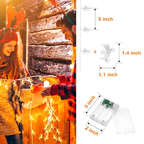 20ft 40 LED Moon &#x26; Star Fairy Lights - Warm White String Lights, Battery &#x26; USB Powered, 2 Modes, for Kids&#x27; Rooms, Gardens, Camping, Balcony, Holidays, Parties, Weddings, Gifts, Home Decor