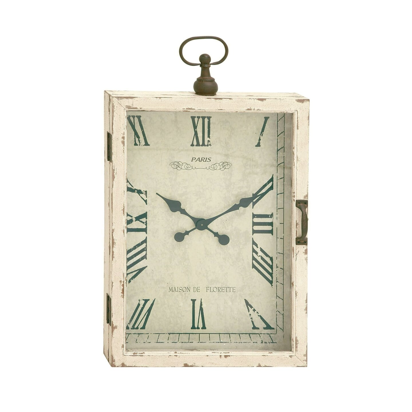 DecMode 20&#x22; x 34&#x22; White Wood Pocket Watch Style Wall Clock with Hinged Door