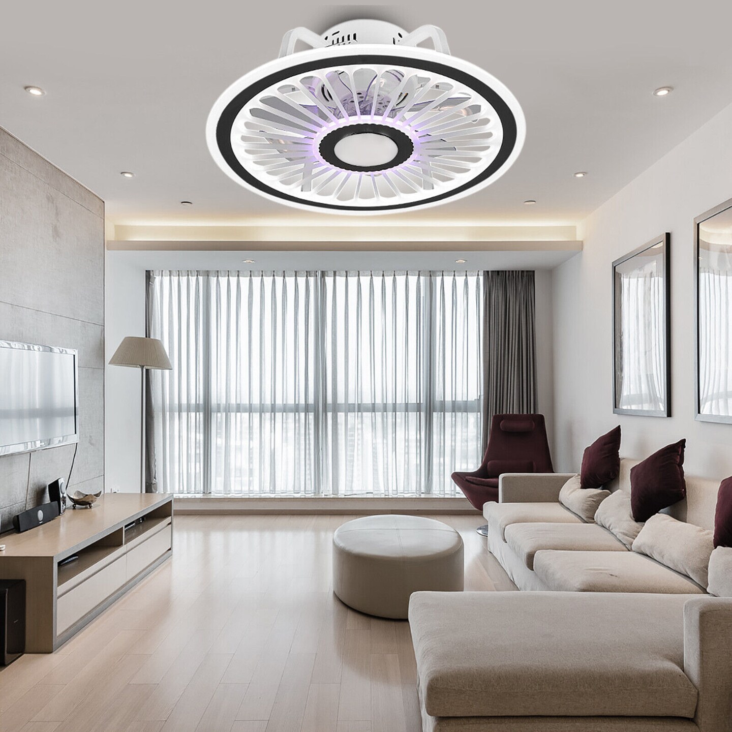 Kitcheniva Modern Semi Flush Mount Lamp Ceiling Fan With Remote
