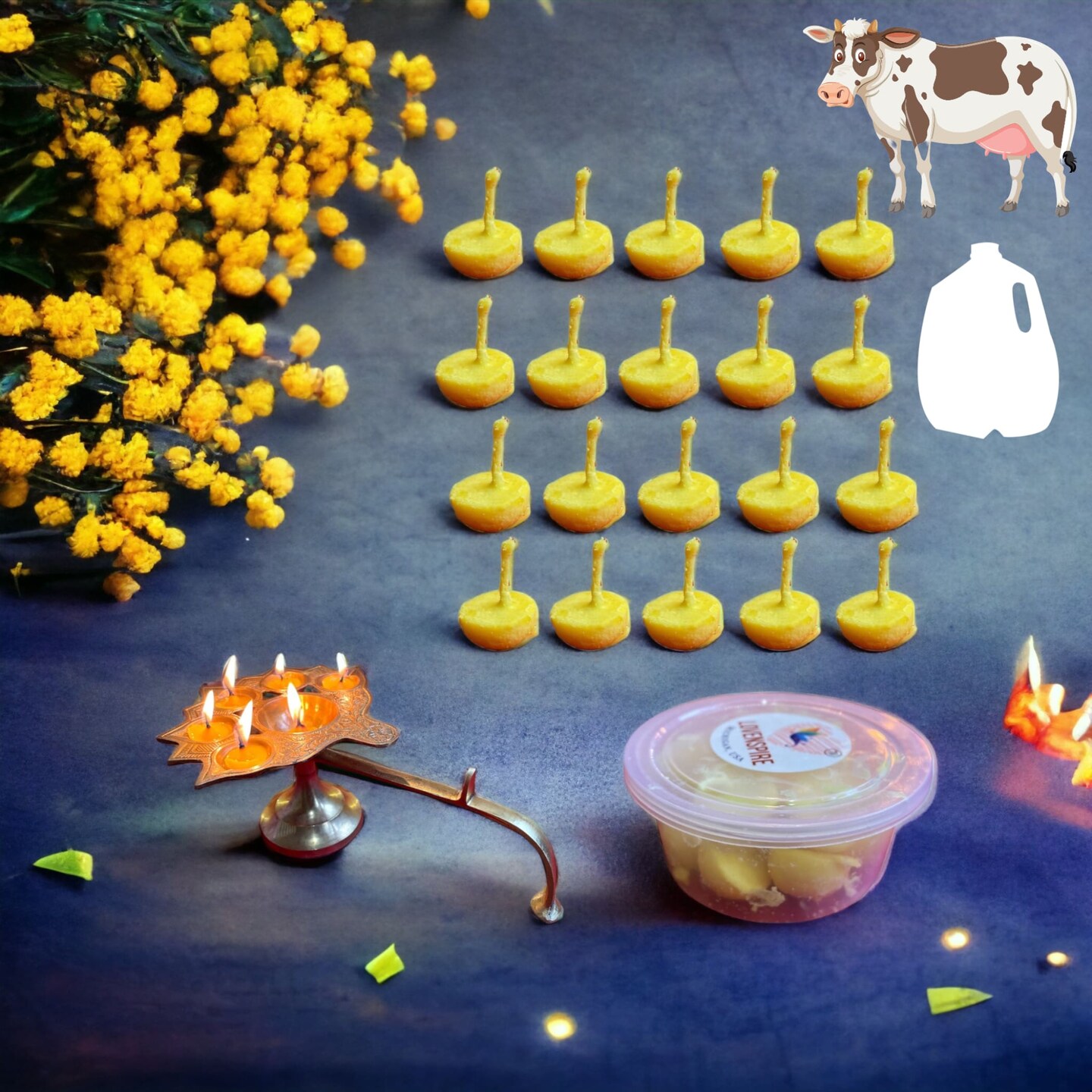 Pure Cow Buffalo Ghee Wicks for Puja Readymade Butter Cotton Wicks Indian Deepak Pooja Wax Free Desi Ghee Phool Batti Lamp for Home Temple Housewarming Diwali Gift (60min Burning Time)