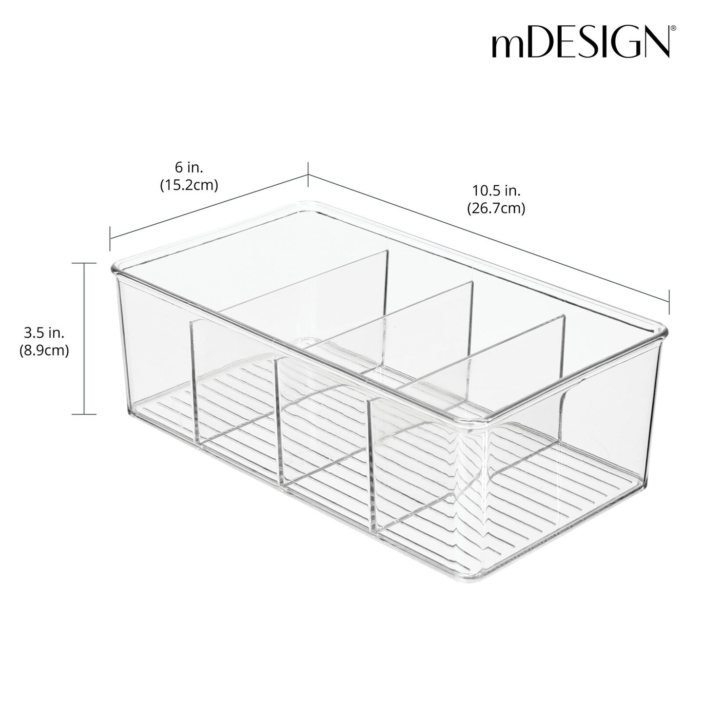 mDesign Plastic 4-Section Divided Kitchen or Pantry Organizer Bin