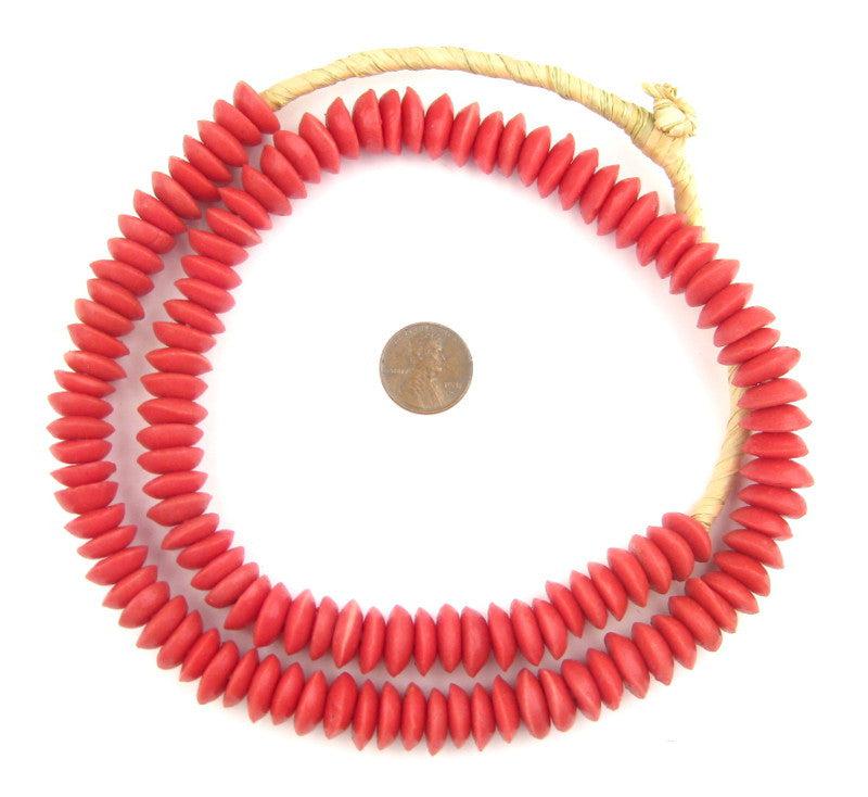 TheBeadChest Ashanti Fair Trade Glass Saucer Beads - African Tribal Ethnic Disk Rondelle Spacers (Crimson Red)