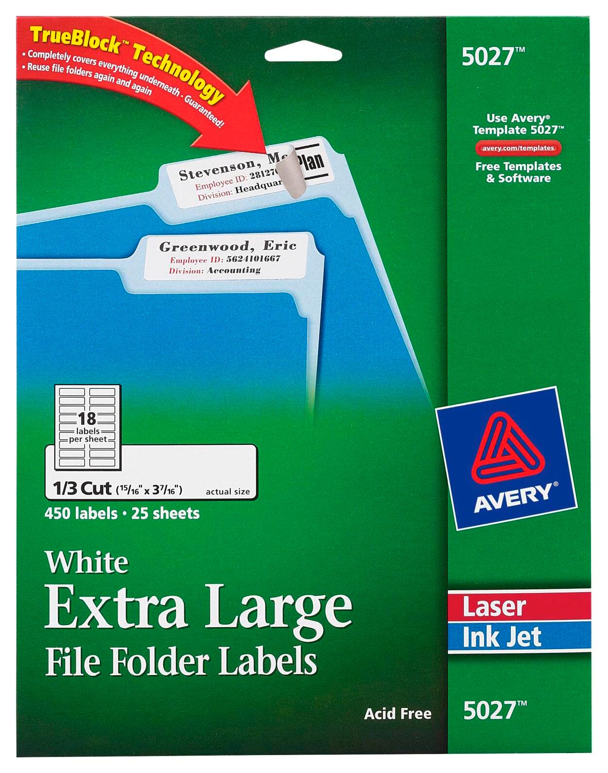 Avery Printable File Folder Labels, 15/16 x 3-7/16 Inches, White, Pack of 450