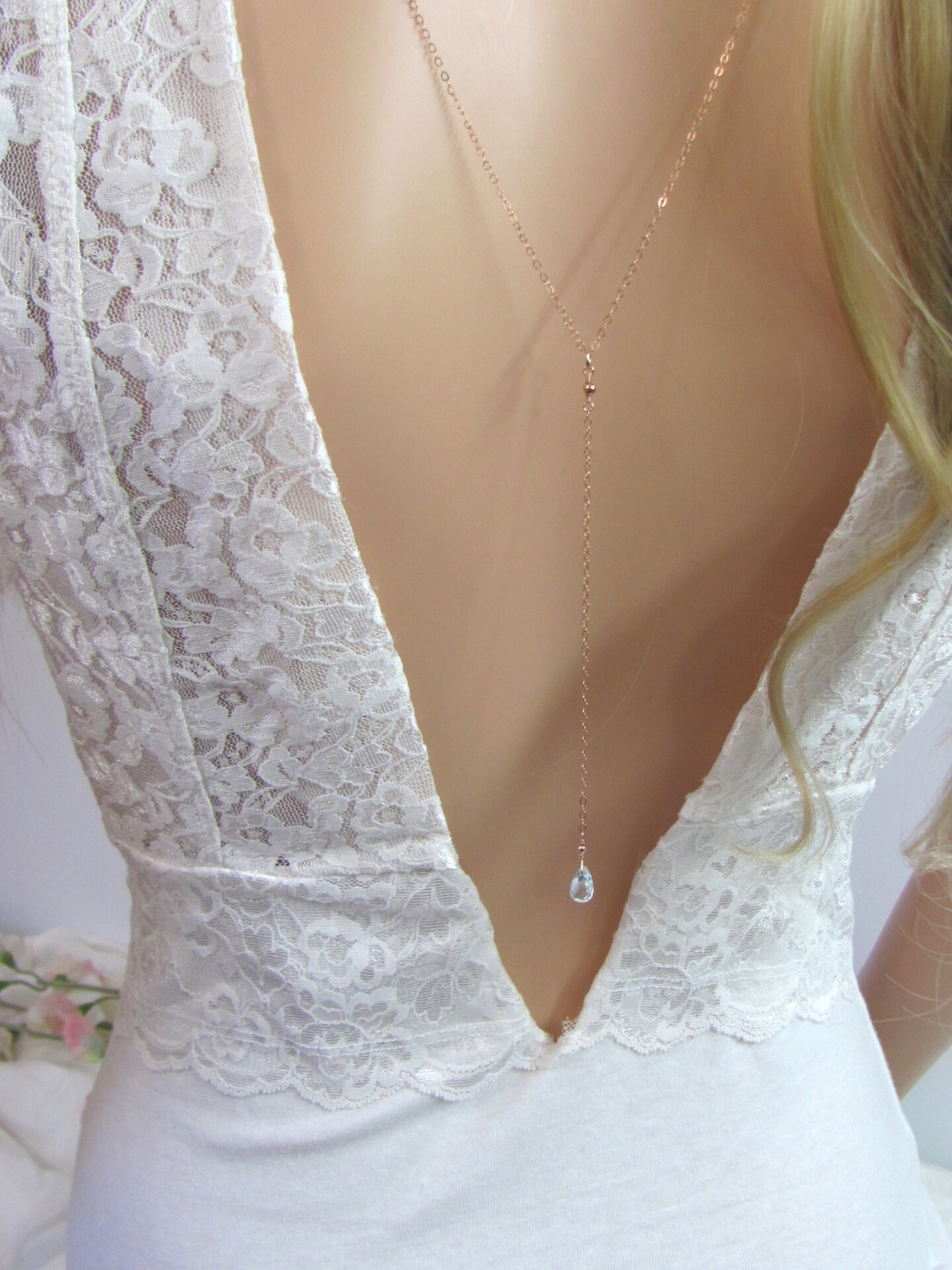 Rose Gold Aquamarine Backdrop Necklace - Minimalist Bridal Jewelry product 2