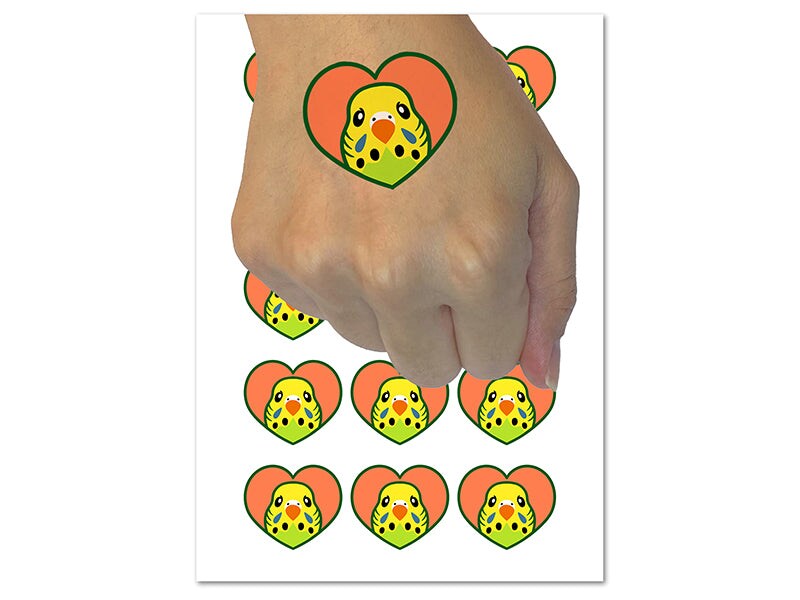 Parakeet Budgie Bird Inside of Heart Temporary Tattoo Water Resistant Fake Body Art Set Collection (1 Sheet)