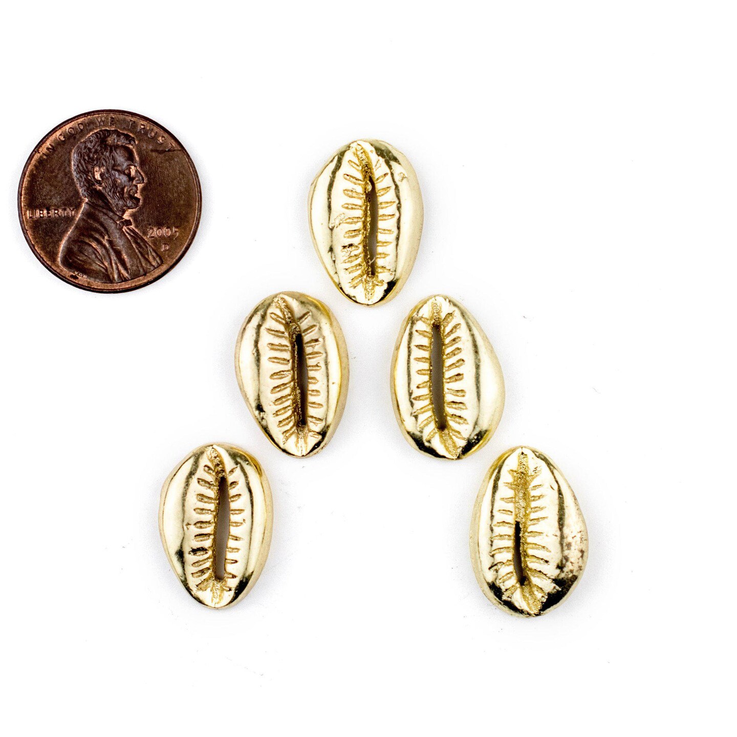 TheBeadChest Gold Cowrie Shells (Set of 5): Metal Beads for DIY Crafts &#x26; Jewelry-Making Inspired by African Sea Shells