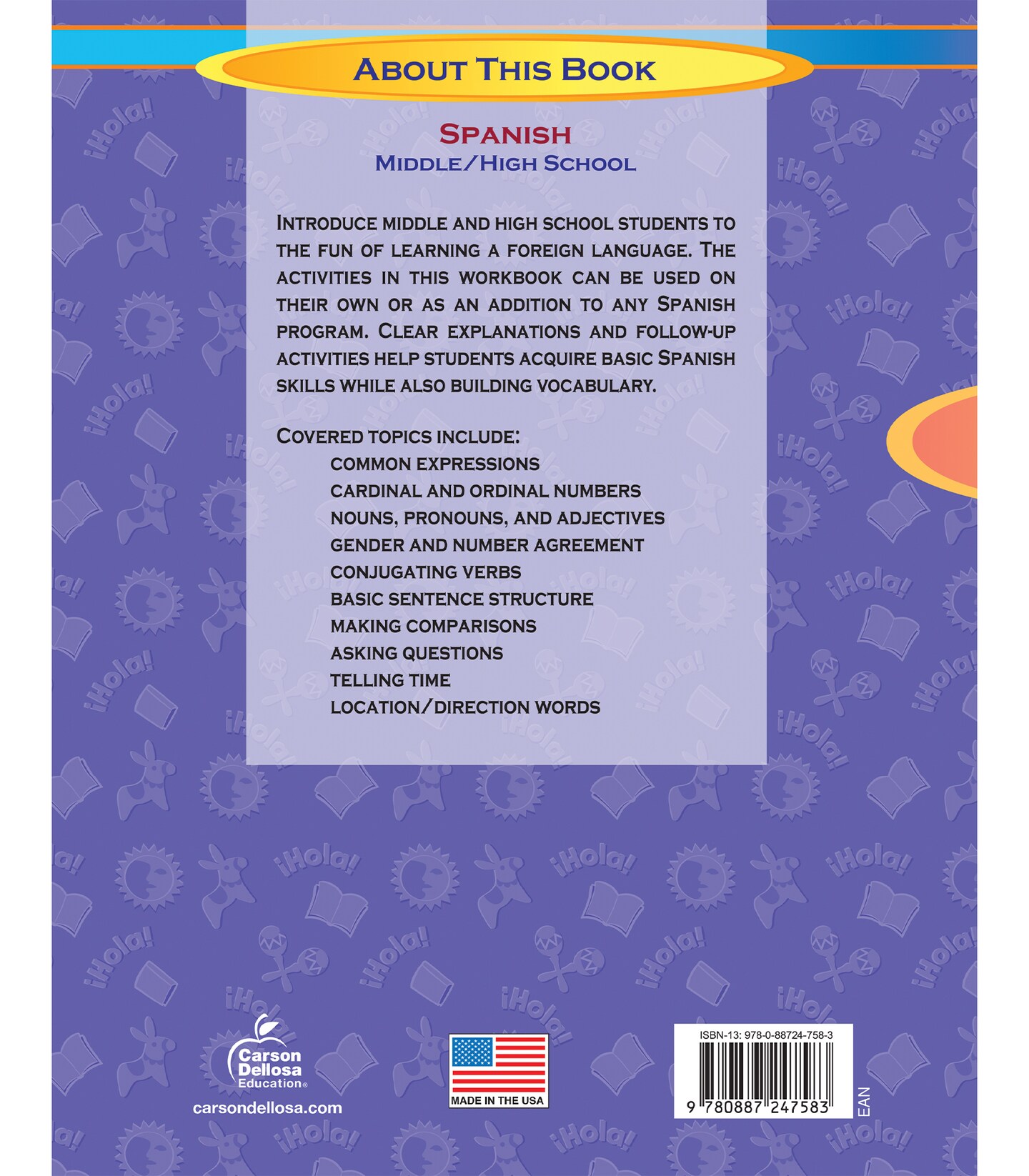 Carson Dellosa Skills for Success Spanish Workbook, Parts of Speech, Grammar, Sentence Building Skills, and More, Middle and High School Classroom or Homeschool Curriculum