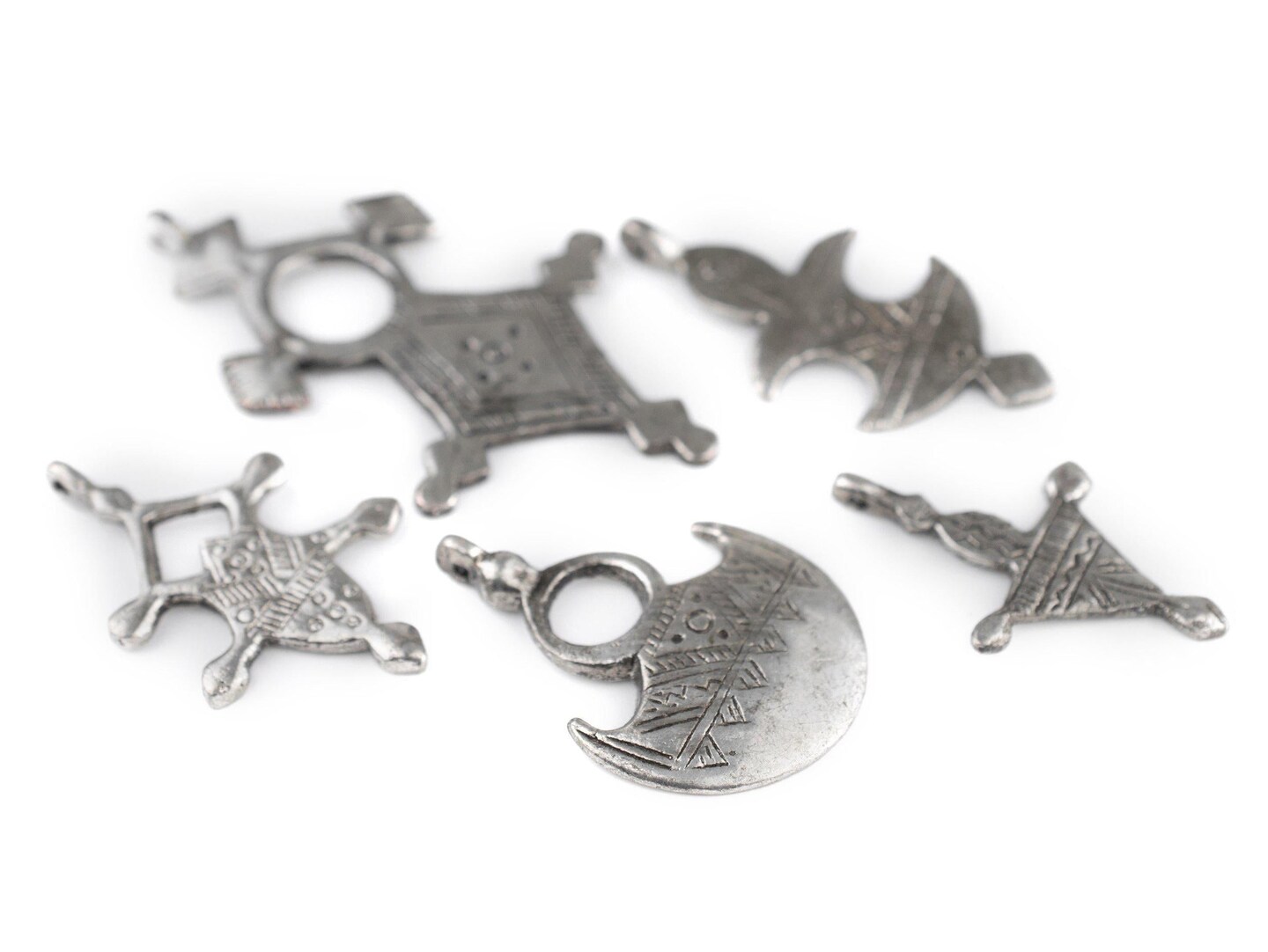 TheBeadChest 5 Pack: Saharan Silver Tuareg Pendants: North African Tribal Berber Moroccan Sahara Pendant for Jewelry