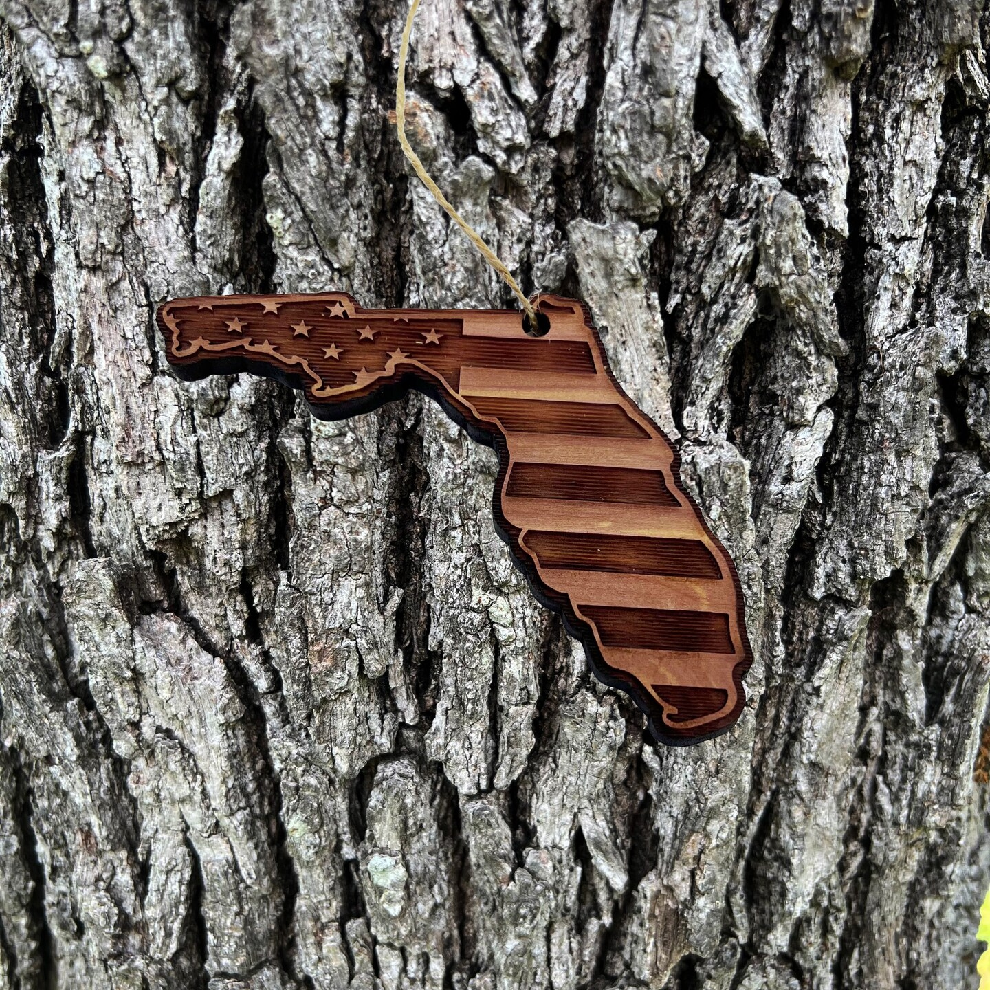 Florida and USA Flag - Cedar Ornament Florida and USA Flag - Cedar Ornament