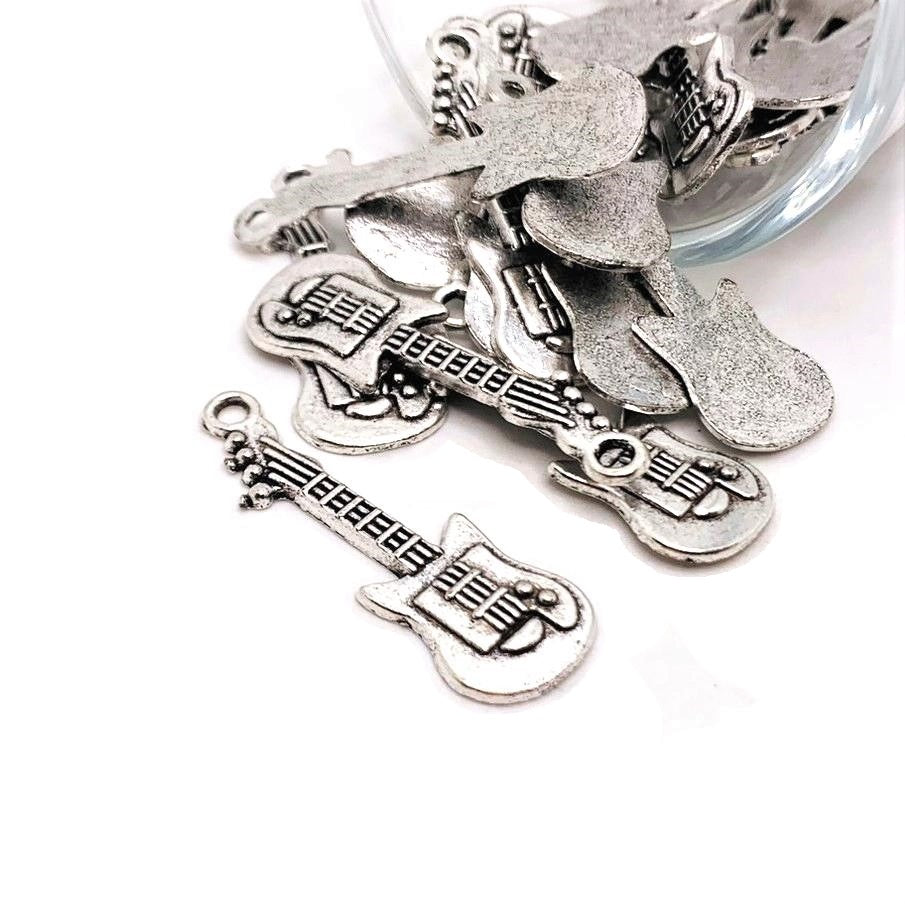 4, 20 or 50 Pieces: Silver Electric Guitar Musician Charms