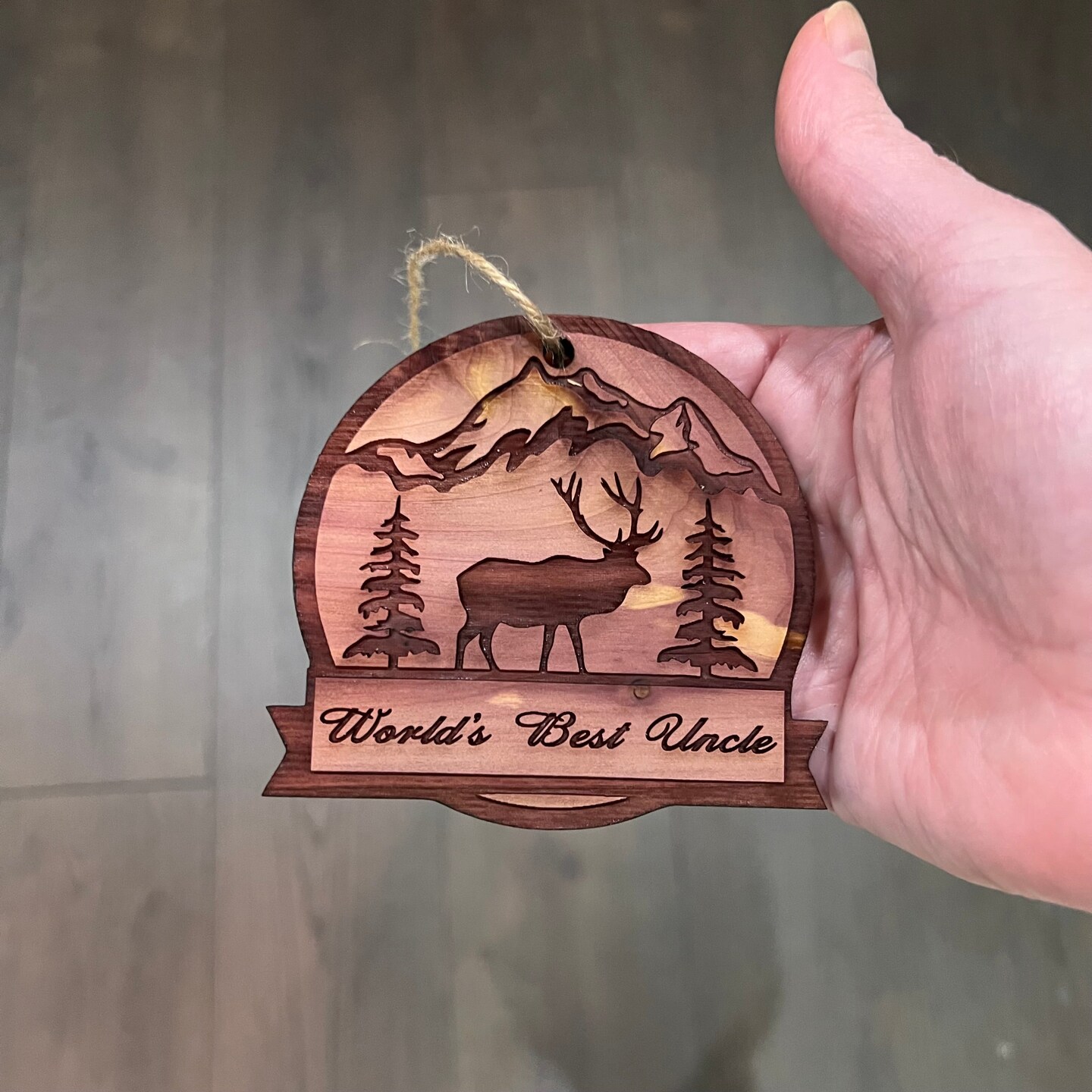 Worlds best Uncle ELK - Cedar Ornament Worlds best Uncle ELK - Cedar Ornament