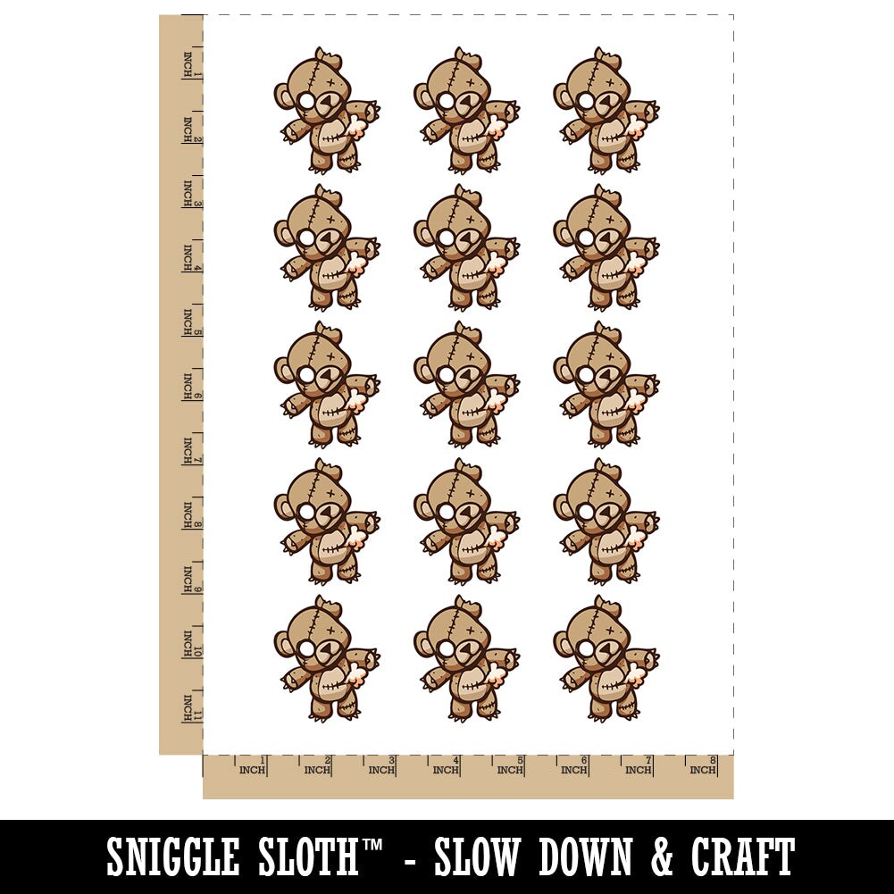 Creepy Spooky Stitched Teddy Bear Horror Temporary Tattoo Water Resistant Fake Body Art Set Collection (1 Sheet)