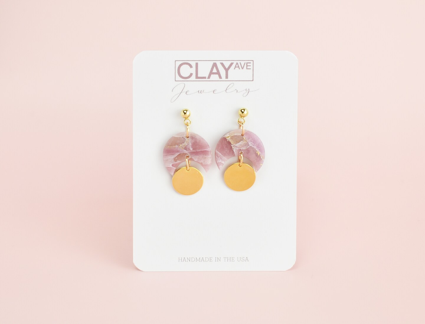 Purple Faux Stone Polymer Clay Earrings Moon Dangles