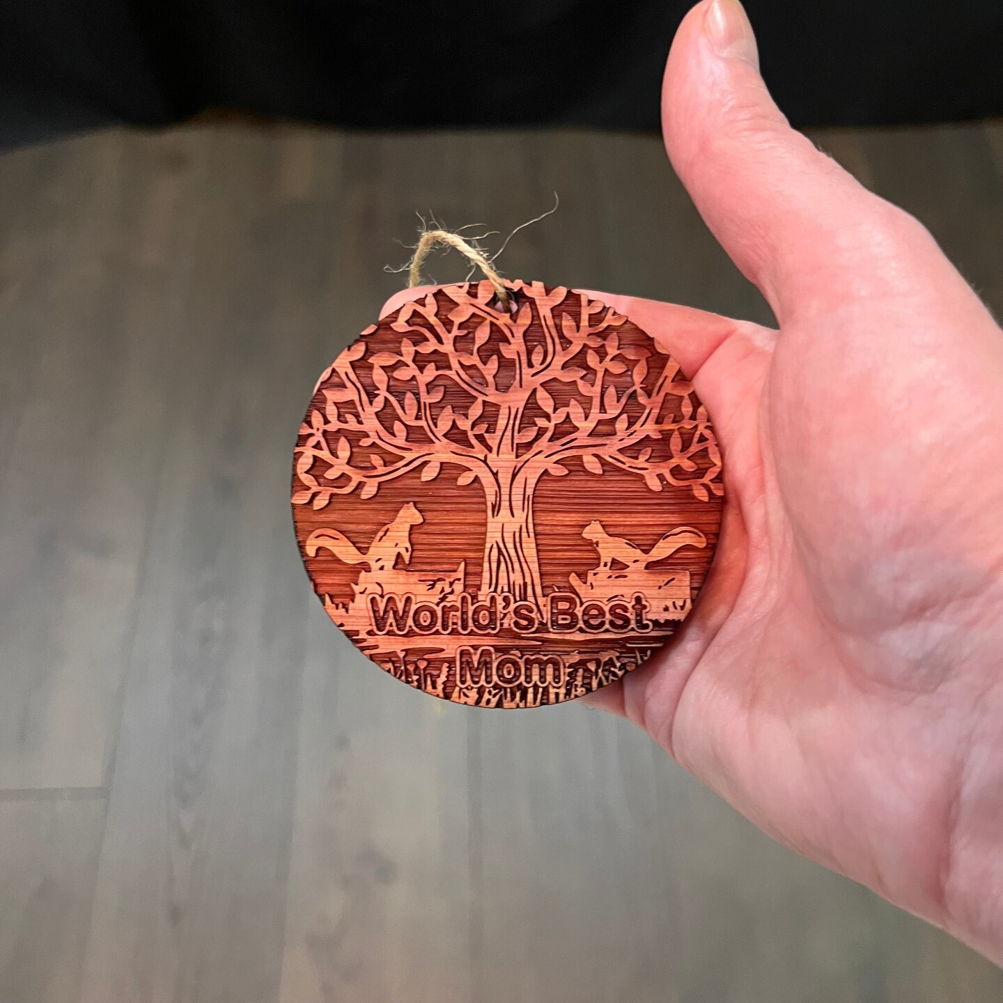 World&#x27;s Best Mom Two Squirrels and Tree of Life - Cedar Ornament