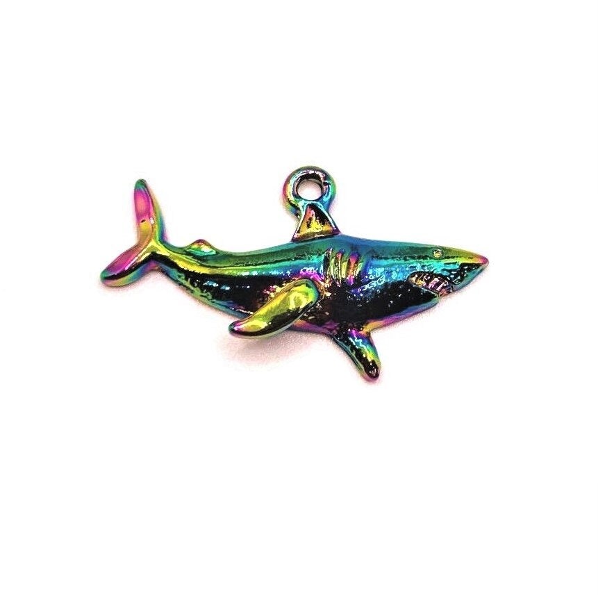 1, 4, 20 or 50 Pieces: Rainbow Titanium Oil Slick Shark Charms
