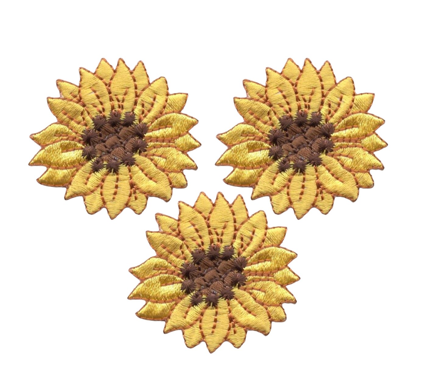 Set of 3, 1.5&#x22; Sunflower, Flowers, Embroidered, Iron on Patch