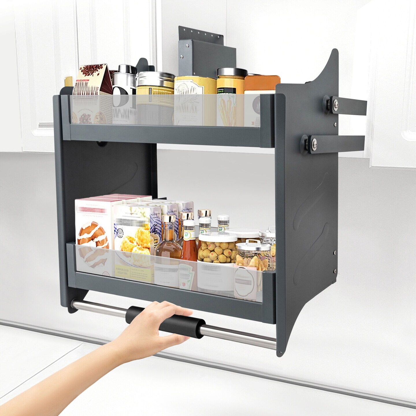 Kitcheniva 2-Tire 24&#x22; Kitchen Pull Down Shelf Storage Organizer Cabinet