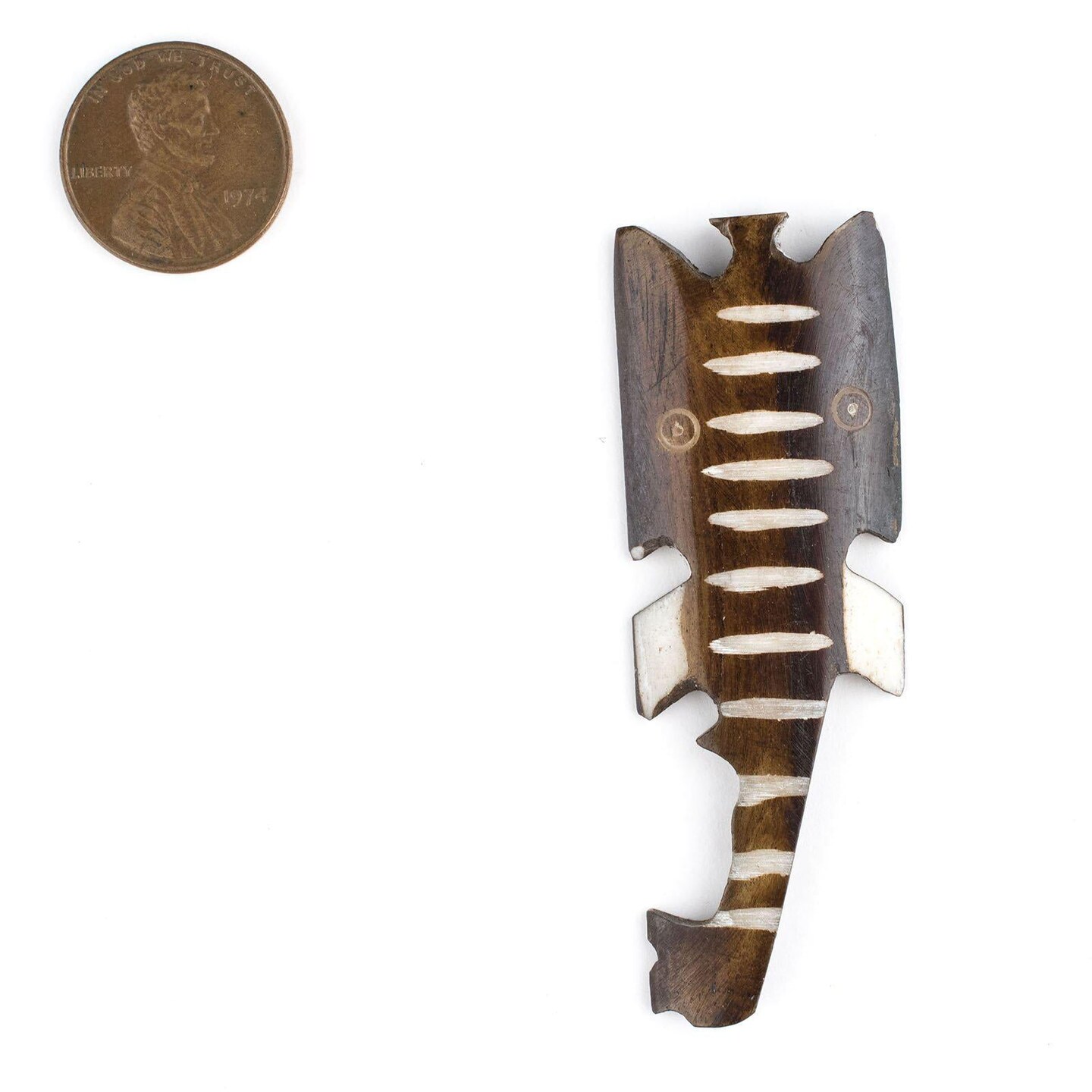 The Bead Chest Elephant Head Batik Bone Pendant 20mm Kenya African Brown Handmade