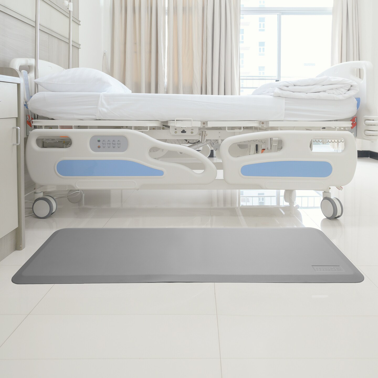 Made Medical 73" x 24" Bedside Non-Slip Fall Mat for Elderly - Fall Prevention Anti-Skid Pad with Beveled Edge Anti-Fatigue Floor Mat, Gray
