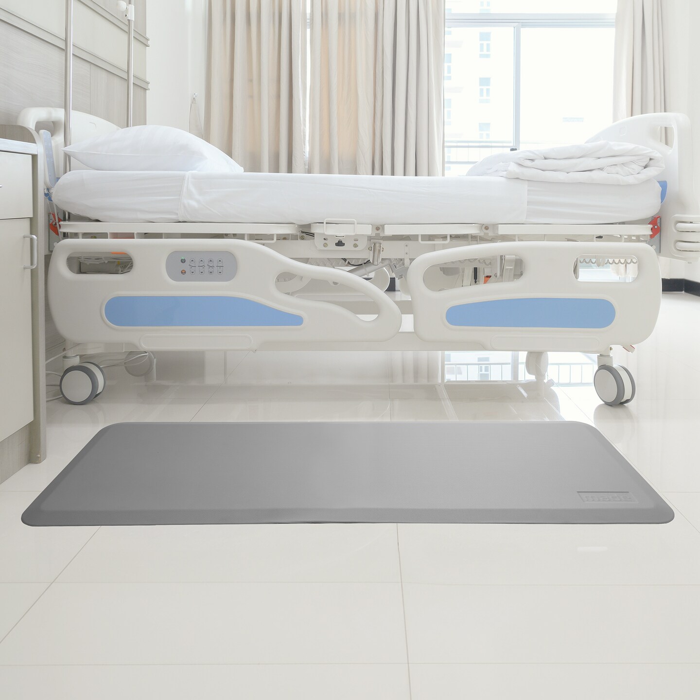 Made Medical 73&#x22; x 24&#x22; Bedside Non-Slip Fall Mat for Elderly - Fall Prevention Anti-Skid Pad with Beveled Edge Anti-Fatigue Floor Mat, Gray