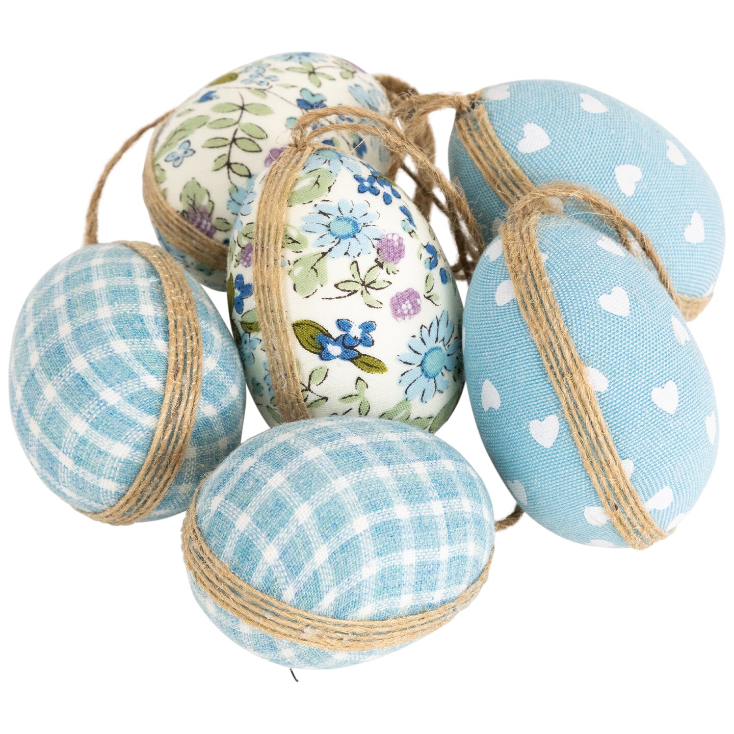 Northlight Fabric Easter Egg Ornament Decorations - 5.75" - Blue - Set of 6