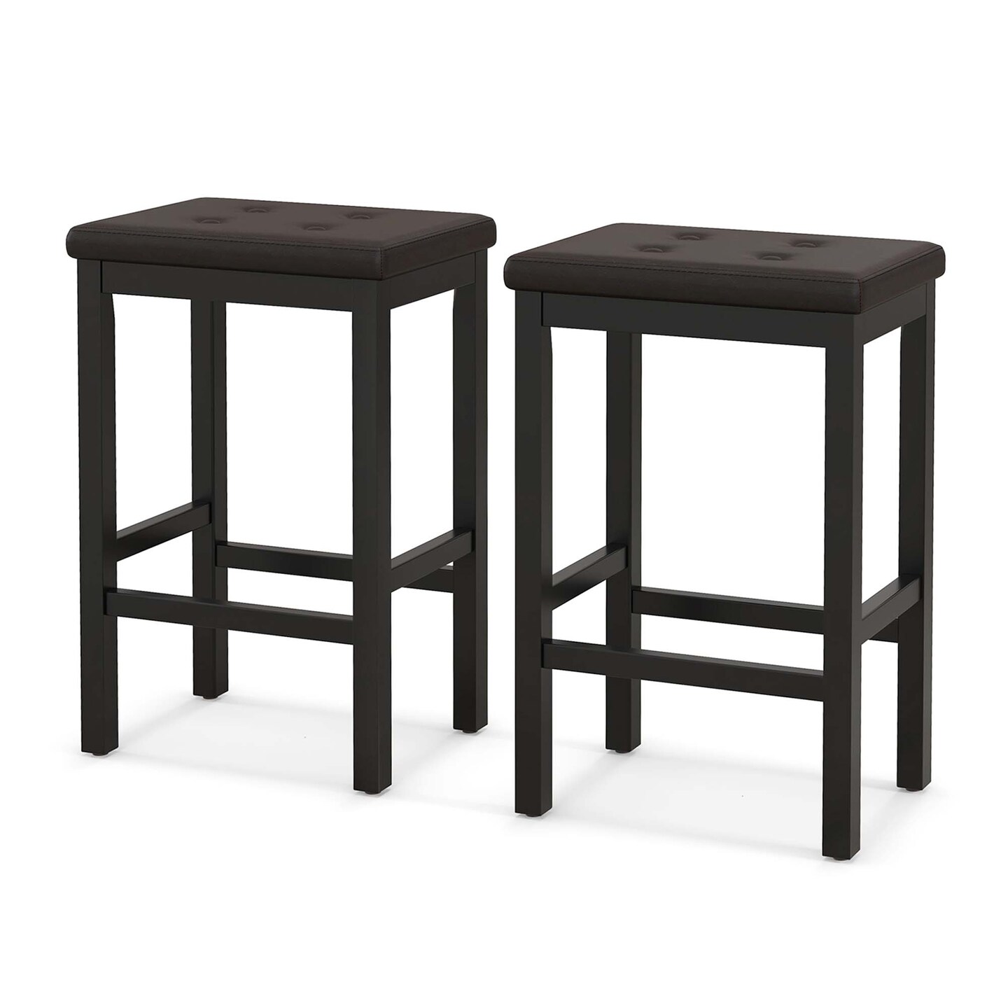 Costway Set of 2 Rubber Wood Bar Stools 24" Counter Height Stool with Padded Seat, Footrest Brown & Black/Gray & White