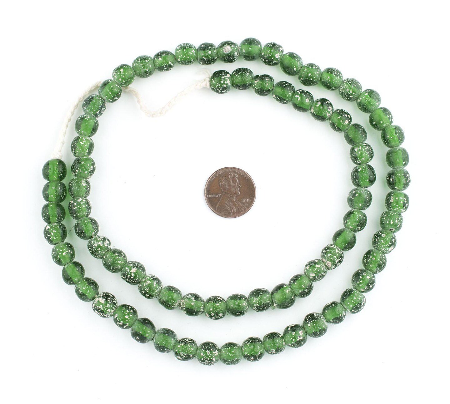 TheBeadChest Ancient-Style Java Glass Beads, Round Indonesian Handmade Fair Trade Etched Spacers for DIY Jewelry Making and Crafts (Green)