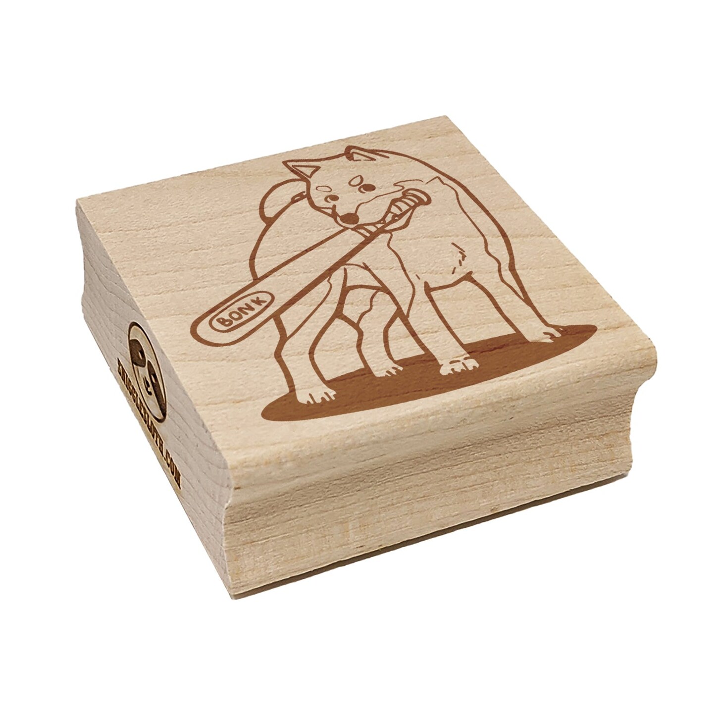 Shiba Inu Dog with Bonk Baseball Bat Square Rubber Stamp for Stamping Crafting