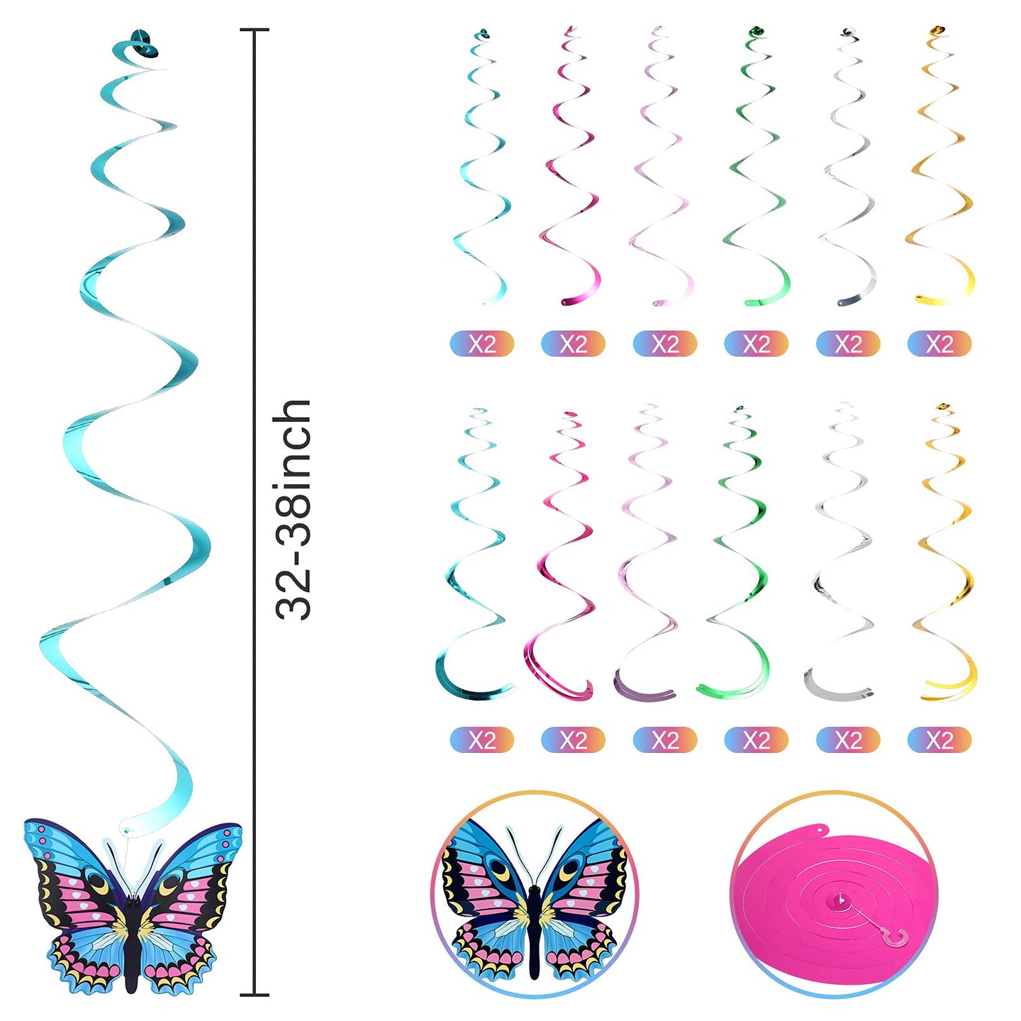36 PCS Butterfly Hanging Swirl Decoration Summer Spring Party Streamer Butterfly Ceiling Swirl for Home Baby Shower Birthday Wedding Garden Tea Party