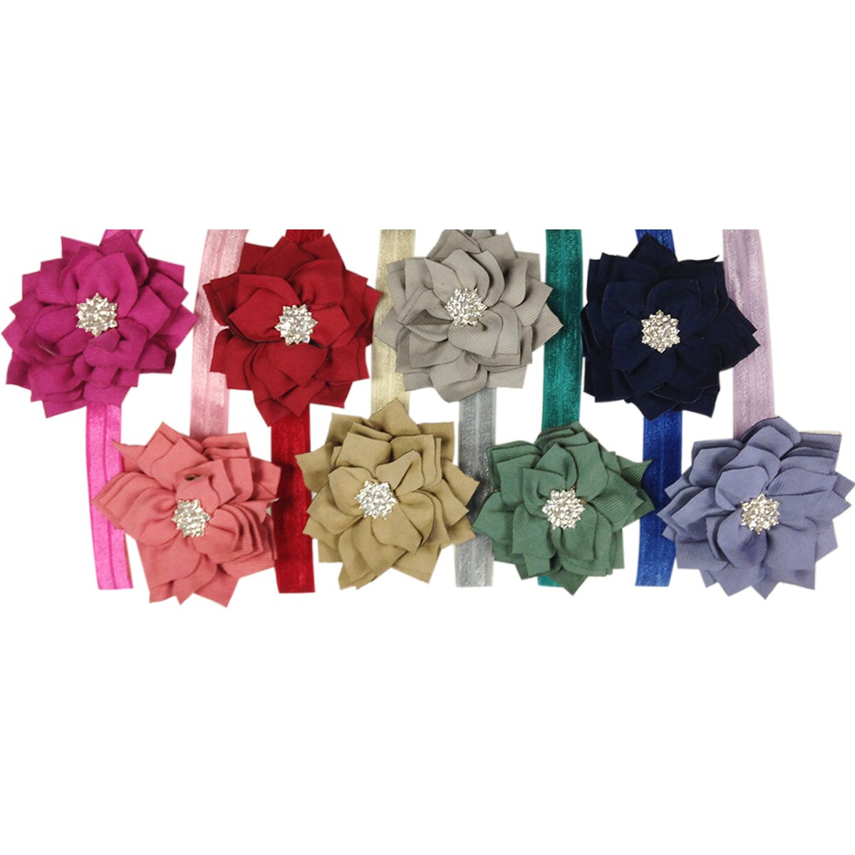 Wrapables Set of 8 Assorted Starry Flower Shimmer Baby Headbands